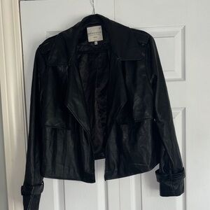 Bagatelle Black Leather Jacket with Belted Cuffs